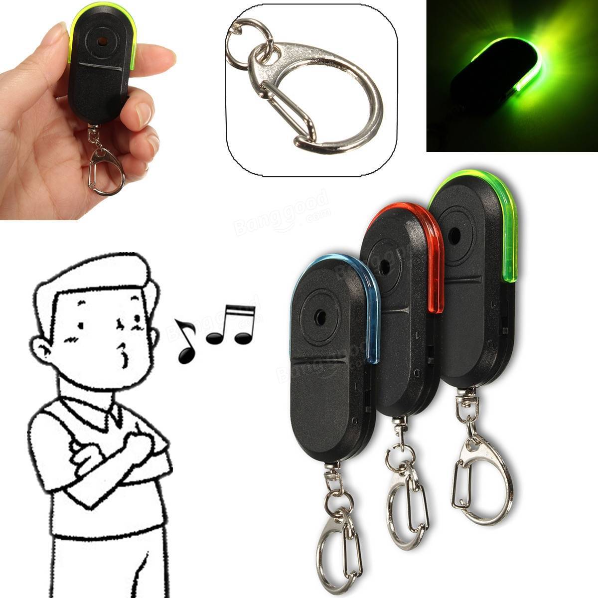 Keychain Seeker Led with Light Equipment of Finding Things Anti-Loss Alarm Device Whistle Sensor