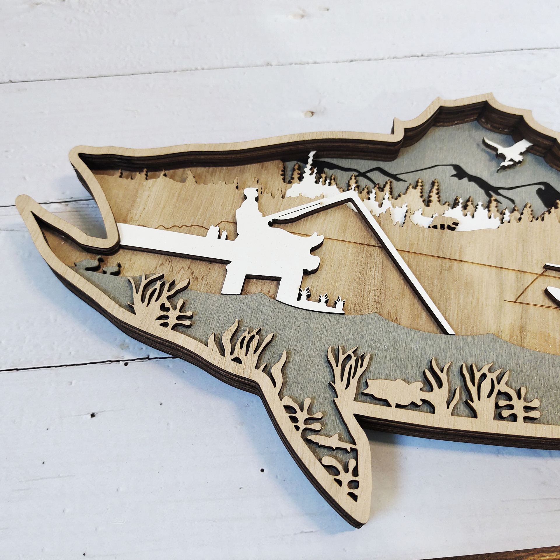 Cross-Border New Christmas Fishing and Hunting Pendant Creative North American Forest Animal Home Decorations Weever Salmon Pendant Cross-Border New Christmas Fishing and Hunting Pendant Creative North American Forest Animal Home Decorations Weever Salmon Pendant