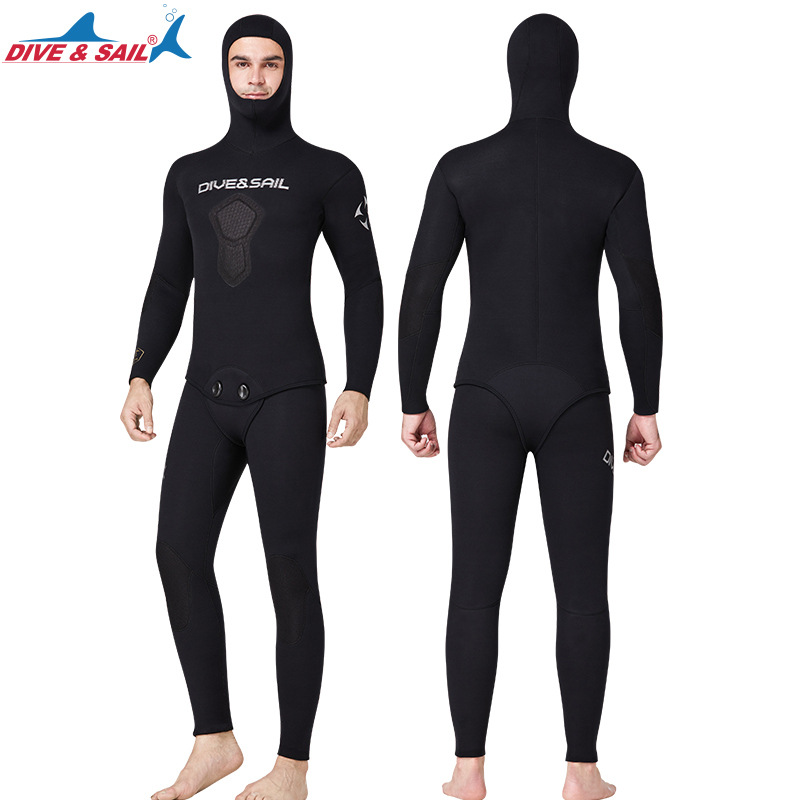Dive &amp; Sail Diving Suit 5mm Fishing and Hunting Suit Men&#039;s Split Hooded Warm Snorkeling Surfing Camouflage Professional Diving Suit