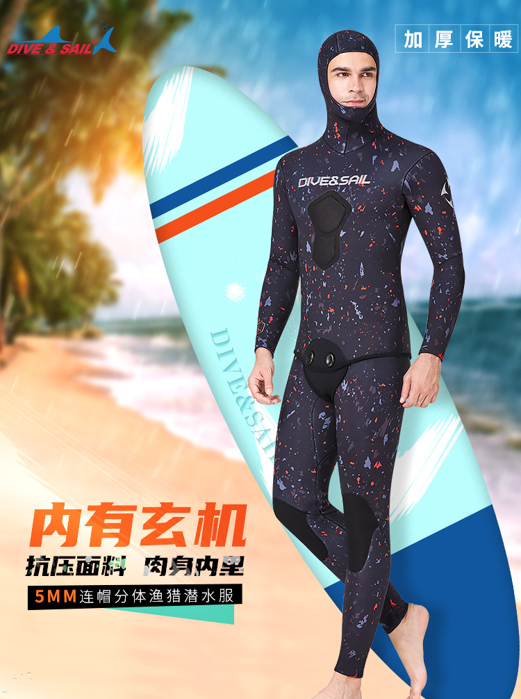Dive & Sail Diving Suit 5mm Fishing and Hunting Suit Men's Split Hooded Warm Snorkeling Surfing Camouflage Professional Diving Suit Dive & Sail Diving Suit 5mm Fishing and Hunting Suit Men's Split Hooded Warm Snorkeling Surfing Camouflage Professional Diving Suit
