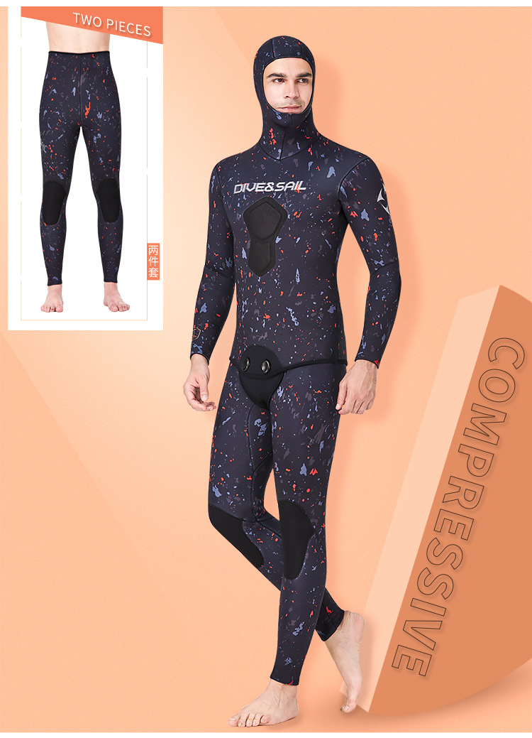 Dive & Sail Diving Suit 5mm Fishing and Hunting Suit Men's Split Hooded Warm Snorkeling Surfing Camouflage Professional Diving Suit Dive & Sail Diving Suit 5mm Fishing and Hunting Suit Men's Split Hooded Warm Snorkeling Surfing Camouflage Professional Diving Suit