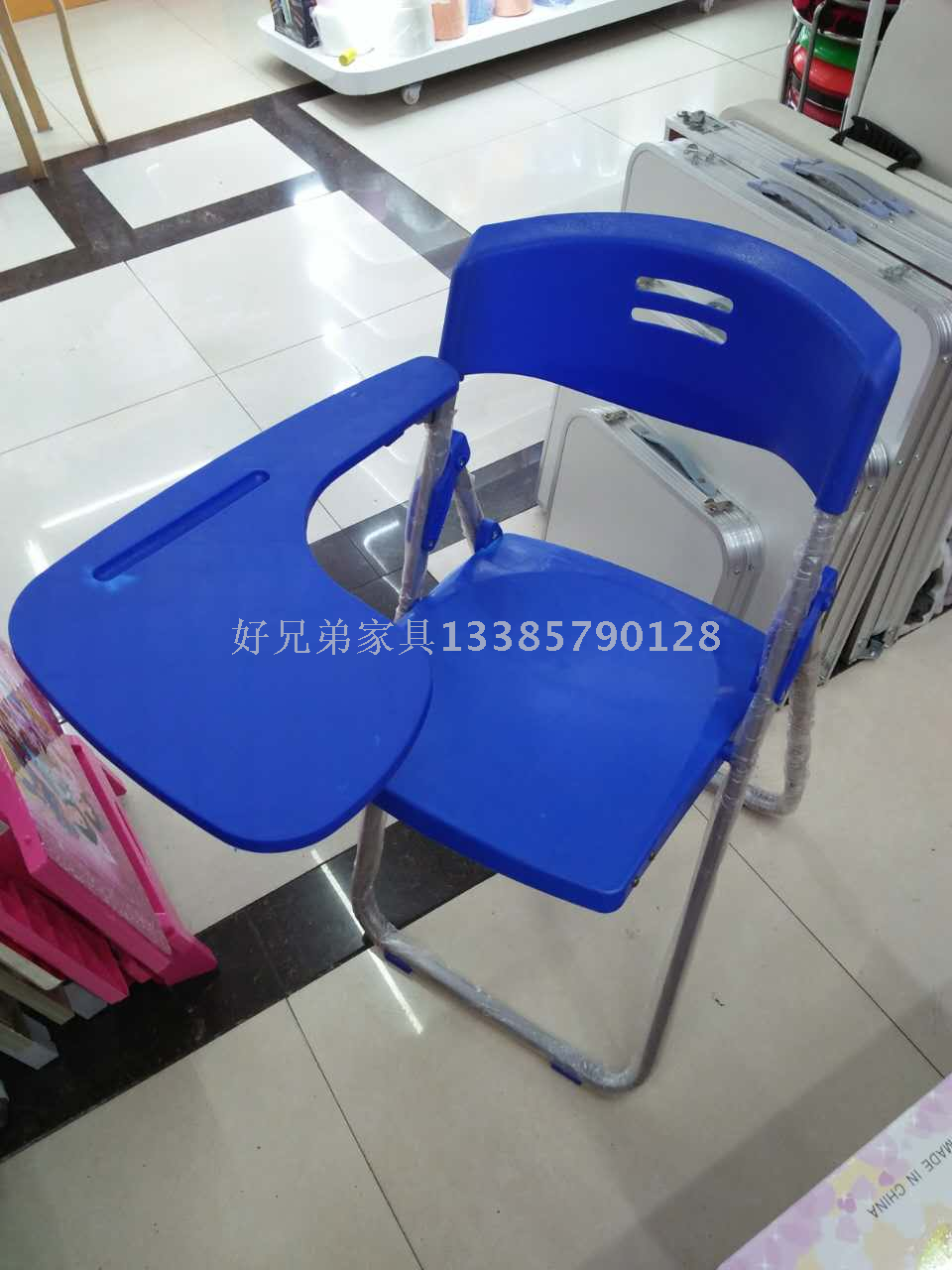 Plastic Folding Chair Home Office Meeting Portable Convenient Fashion with Small Table Seat with Writing Board