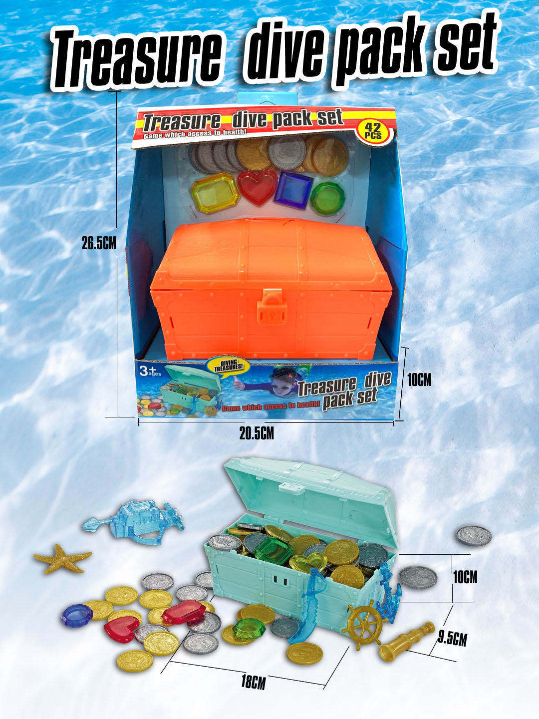 Amazon Hot Selling Diving Frog Jewelry Box Undersea Adventure Treasure Hunting Children&#039;s Swimming Pool Playing Water Treasure Chest Toys