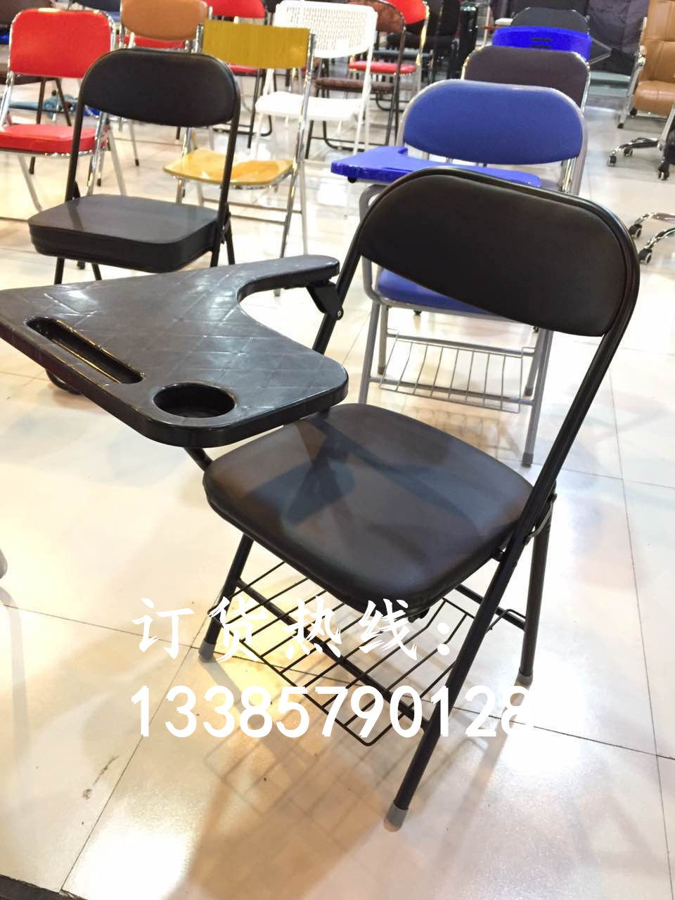 Training Chair with Writing Board Folding Chair Student Training Desk and Chair Reporter Staff Mesh Cloth of Office Chair Conference Chair
