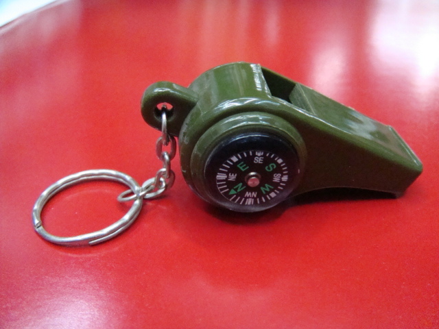 Outdoor multi-purpose survival whistle referee whistle compass/thermometer/coach triple whistle key chain