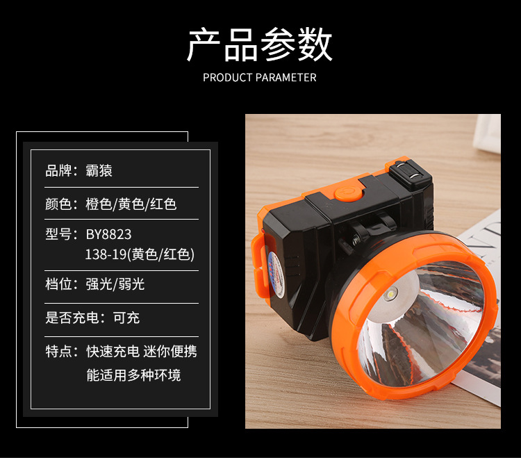 BA Yuan LED Headlight Strong Light Hunting Miner's Lamp Night Fish Luring Lamp Spotlight Rechargeable Long-Range Flashlight Wholesale