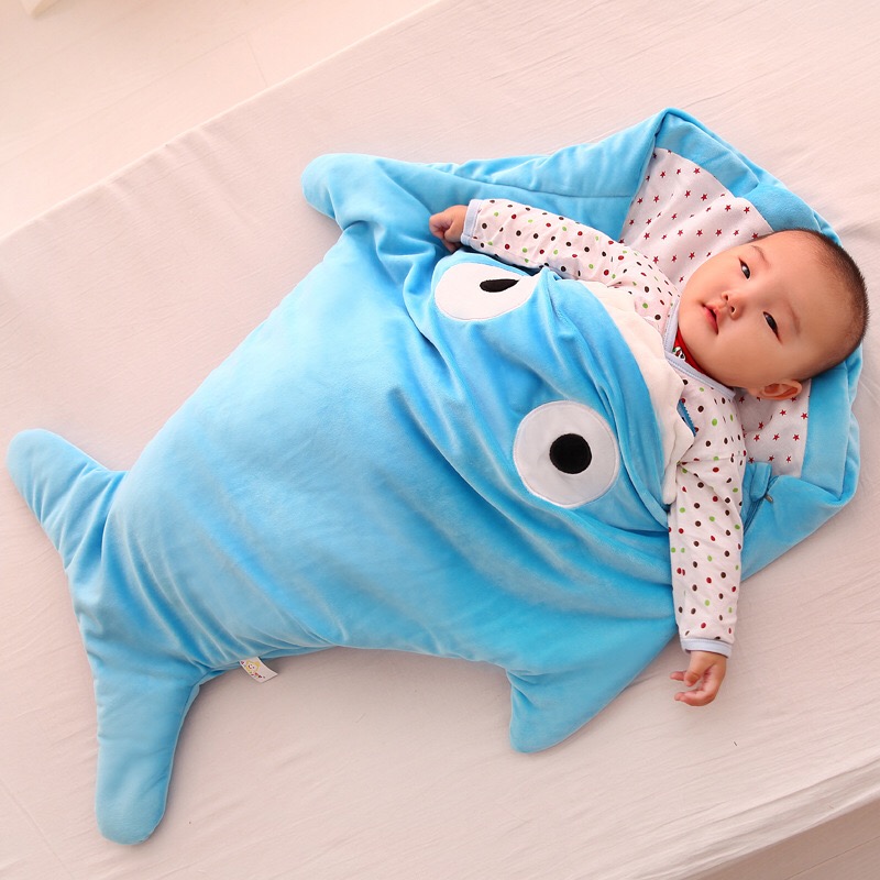 Newborn sharks sleeping bag cartoon padded double kick-proof