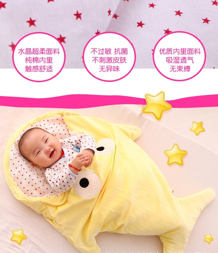 Newborn sharks sleeping bag cartoon padded double kick-proof Newborn sharks sleeping bag cartoon padded double kick-proof