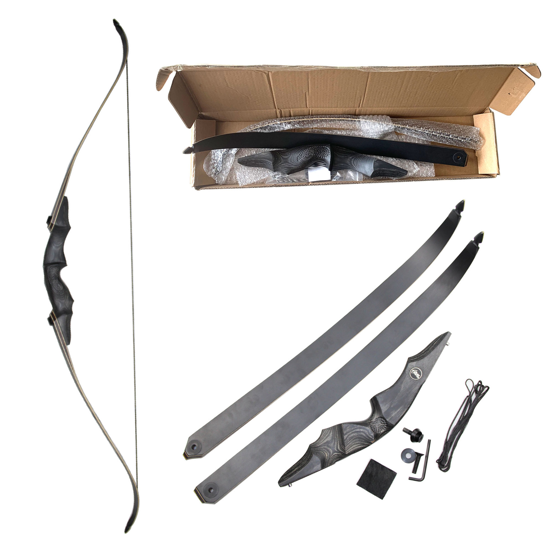 Black Hunter Lingyun Traditional Beauty Hunting Reflex Bow Arrow Outdoor Shooting Equipment Wooden Bow Three-Split Archery Set Bow