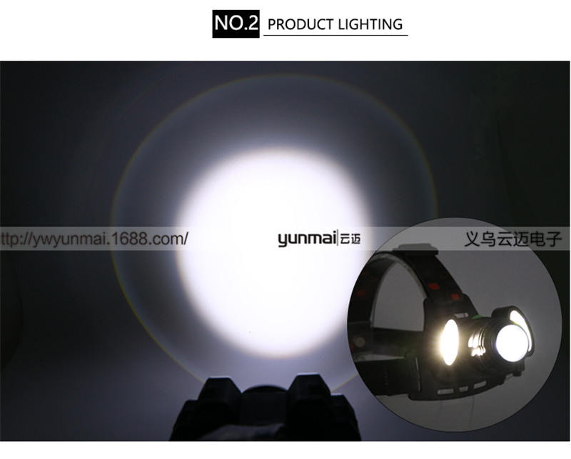 New T6+COB strong headlight USB charging three-light night fishing hunting headlight LED head-mounted flashlight