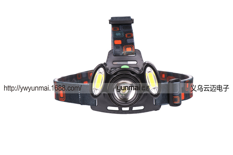 New T6+COB strong headlight USB charging three-light night fishing hunting headlight LED head-mounted flashlight