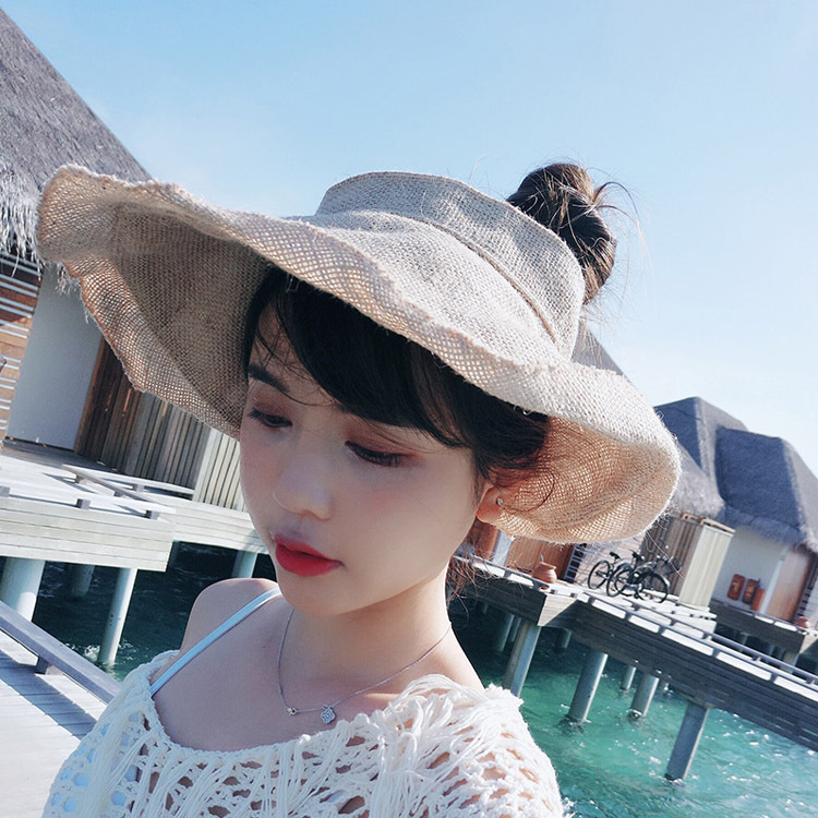 Korean Linen Foldable Hat Female Summer Sun Protection UV Protection Air Top Sun-Proof Big Brim Sun Hat Cover Face
