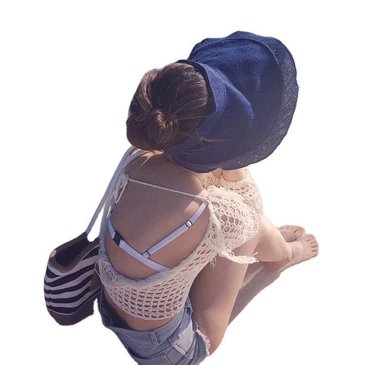 Korean Linen Foldable Hat Female Summer Sun Protection UV Protection Air Top Sun-Proof Big Brim Sun Hat Cover Face