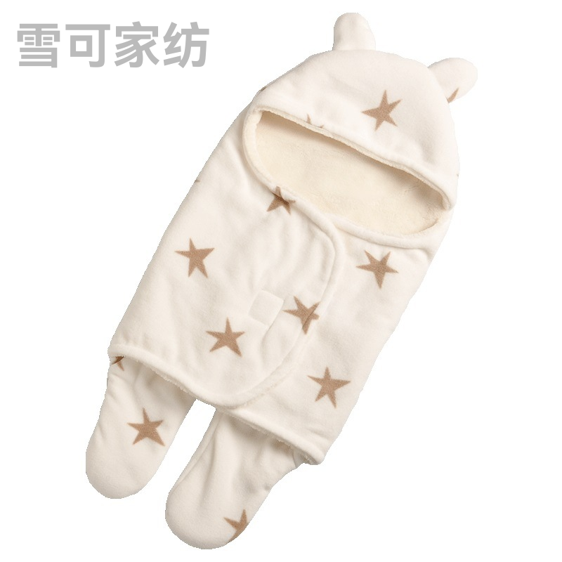 Newborn Swaddling Sleeping Bag Split Leg Baby Double-Layer Thickened Polar Fleece Comfortable Cotton Fleece Polyester Printed Plush 65*75
