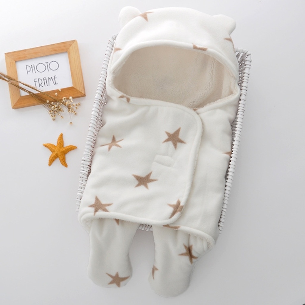 Newborn Swaddling Sleeping Bag Split Leg Baby Double-Layer Thickened Polar Fleece Comfortable Cotton Fleece Polyester Printed Plush 65*75
