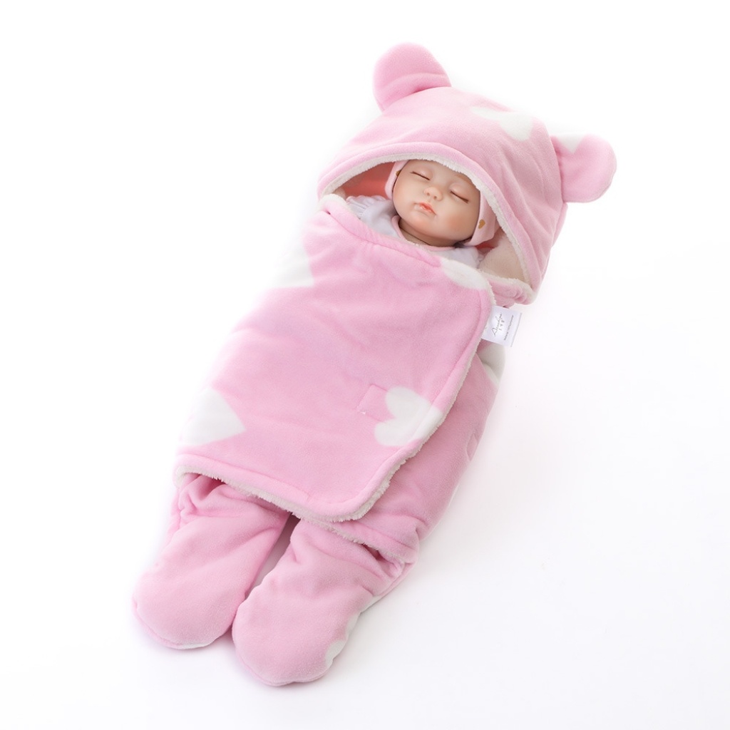 Newborn Swaddling Sleeping Bag Split Leg Baby Double-Layer Thickened Polar Fleece Comfortable Cotton Fleece Polyester Printed Plush 65*75