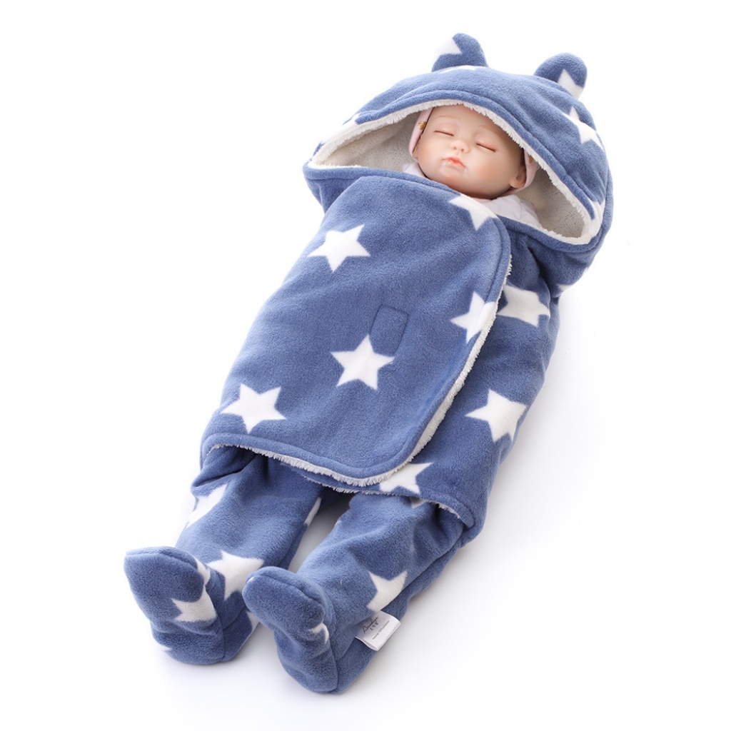 Newborn Swaddling Sleeping Bag Split Leg Baby Double-Layer Thickened Polar Fleece Comfortable Cotton Fleece Polyester Printed Plush 65*75