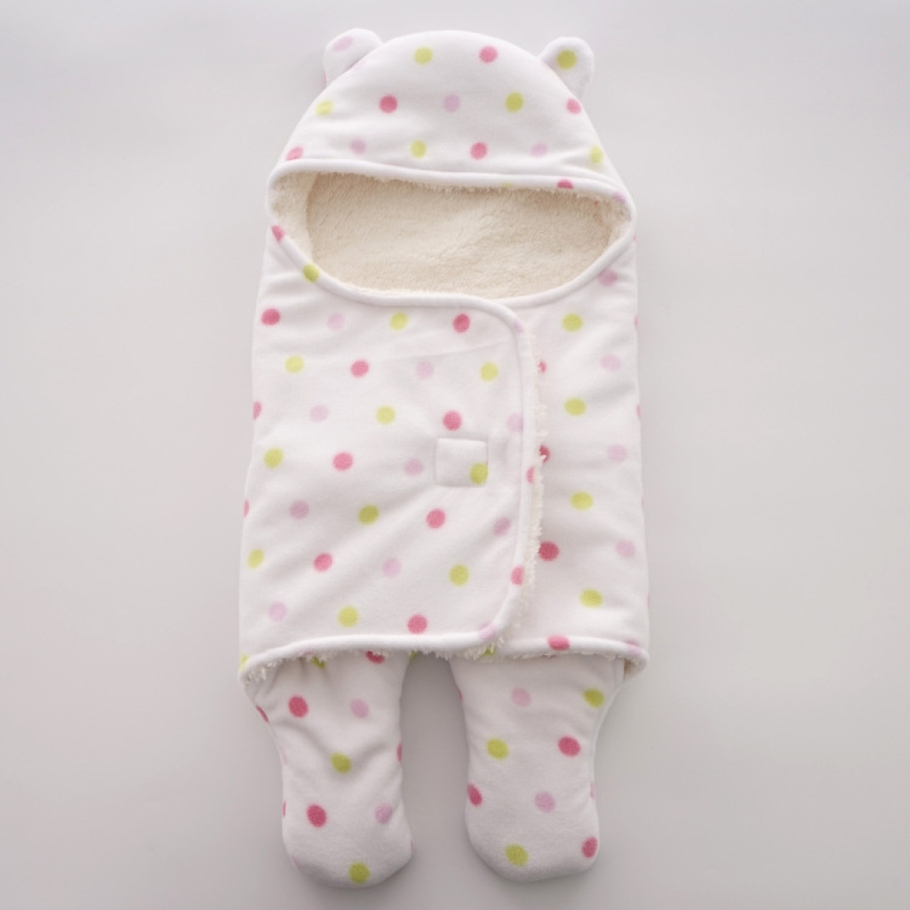 Newborn Swaddling Sleeping Bag Split Leg Baby Double-Layer Thickened Polar Fleece Comfortable Cotton Fleece Polyester Printed Plush 65*75
