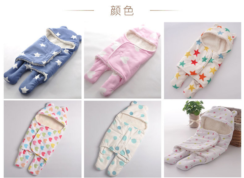 Newborn Swaddling Sleeping Bag Split Leg Baby Double-Layer Thickened Polar Fleece Comfortable Cotton Fleece Polyester Printed Plush 65*75