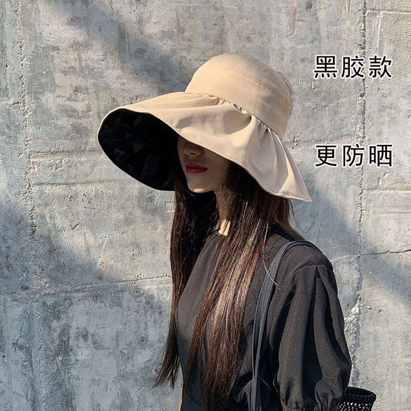 Japanese Sun-Proof Bucket Hat Women&#039;s Summer UV-Proof Air Top Vinyl Big Brim Foldable Headless Hat