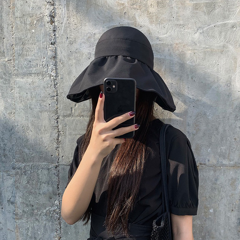 Japanese Sun-Proof Bucket Hat Women&#039;s Summer UV-Proof Air Top Vinyl Big Brim Foldable Headless Hat