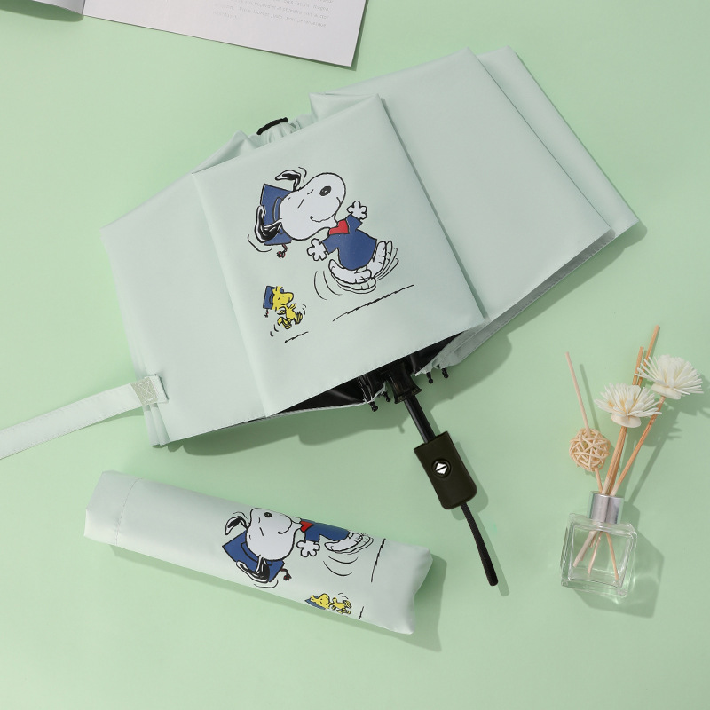 Automatic Umbrella Fresh Sun Umbrella Sunshade Snoopy Folding UV-Proof Black Glue Sunny and Rainy Dual-Use Advertising