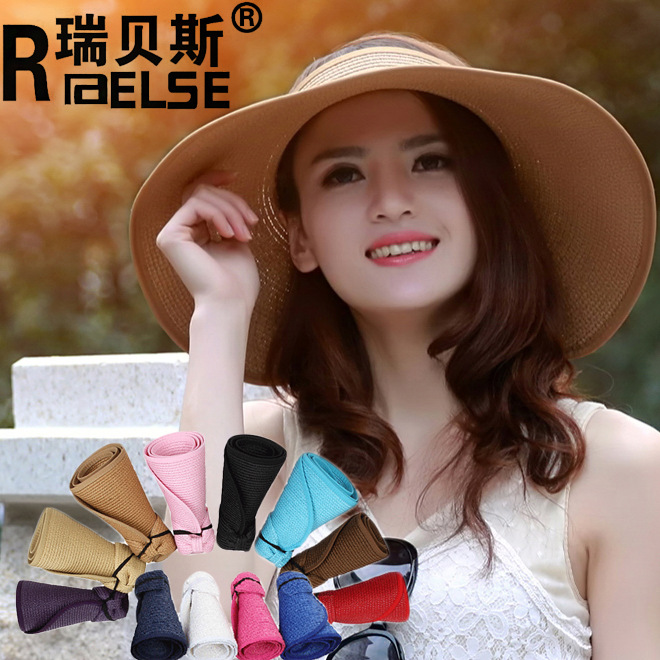 Hat Female Summer Big Brim Sun-Proof Straw Hat Sun Protection UV Protection Visor Cap Foldable Beach Trip Straw Hat