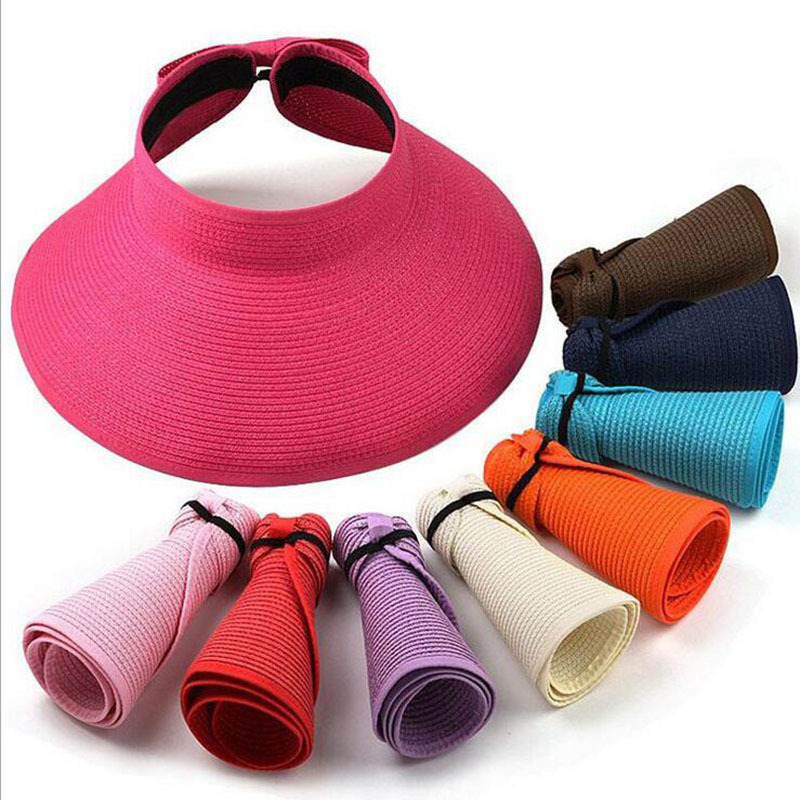 Hat Female Summer Big Brim Sun-Proof Straw Hat Sun Protection UV Protection Visor Cap Foldable Beach Trip Straw Hat
