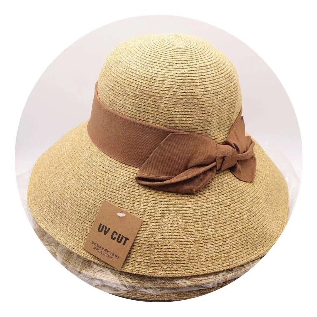 Sun Li Same Product Sun-Proof UV Japanese Paper Straw Hat Spring and Summer Foldable Bow Beach Bucket Hat Women