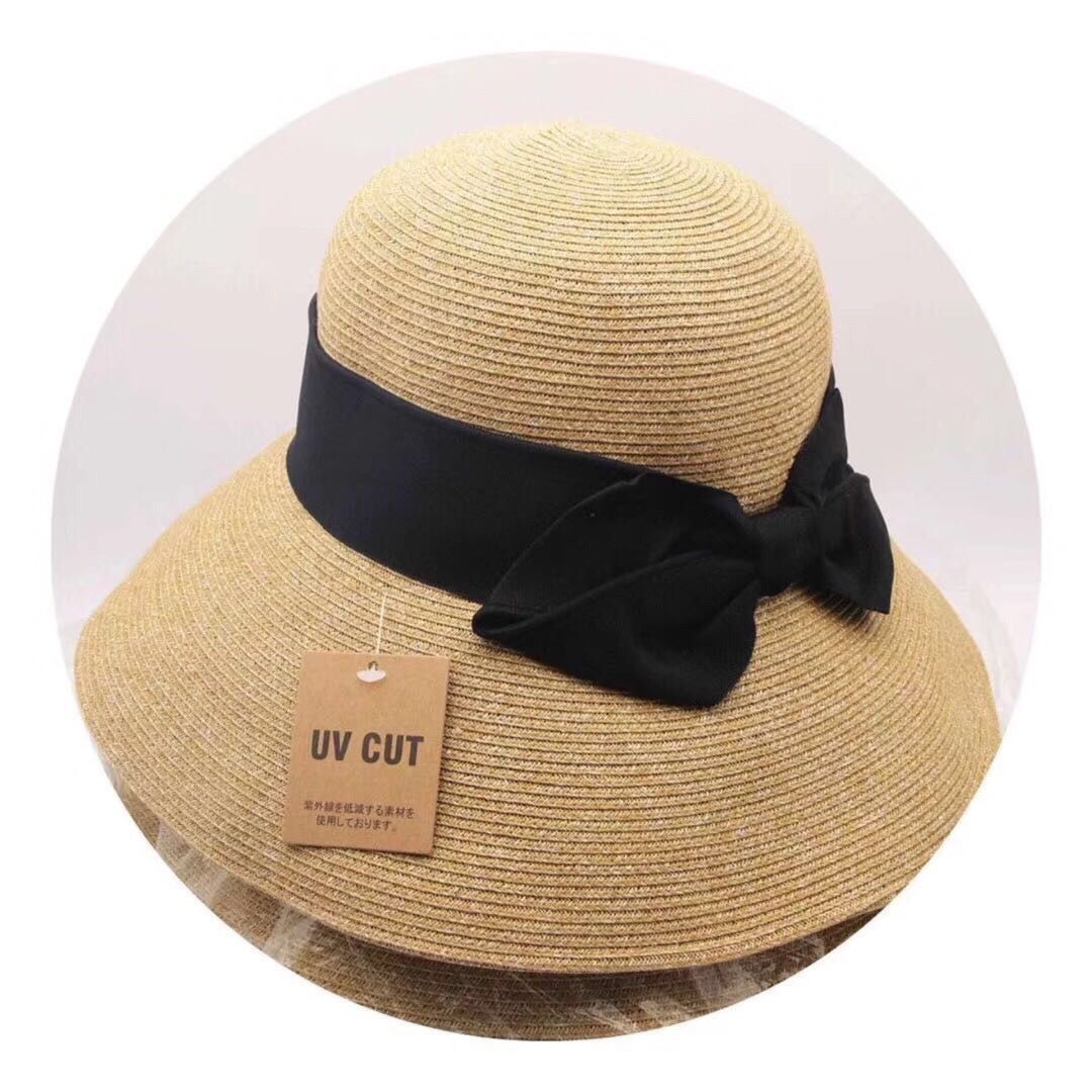 Sun Li Same Product Sun-Proof UV Japanese Paper Straw Hat Spring and Summer Foldable Bow Beach Bucket Hat Women