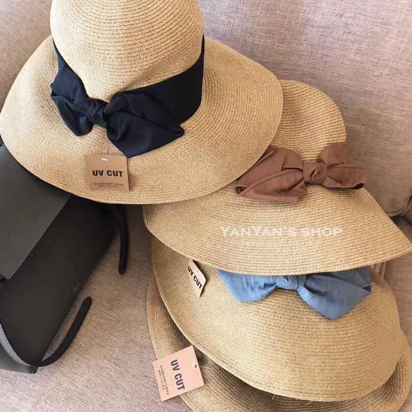 Sun Li Same Product Sun-Proof UV Japanese Paper Straw Hat Spring and Summer Foldable Bow Beach Bucket Hat Women
