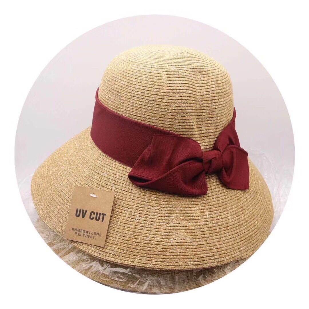 Sun Li Same Product Sun-Proof UV Japanese Paper Straw Hat Spring and Summer Foldable Bow Beach Bucket Hat Women