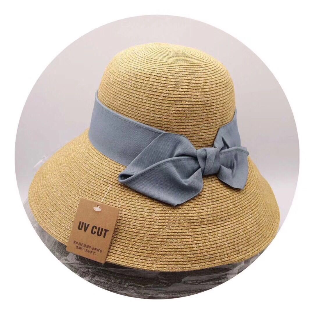 Sun Li Same Product Sun-Proof UV Japanese Paper Straw Hat Spring and Summer Foldable Bow Beach Bucket Hat Women