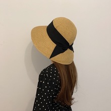 Sun Li Same Product Sun-Proof UV Japanese Paper Straw Hat Spring and Summer Foldable Bow Beach Bucket Hat Women Sun Li Same Product Sun-Proof UV Japanese Paper Straw Hat Spring and Summer Foldable Bow Beach Bucket Hat Women