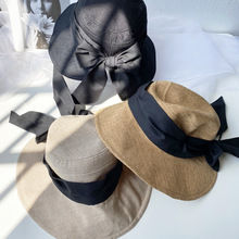 Sun Li Same Product Sun-Proof UV Japanese Paper Straw Hat Spring and Summer Foldable Bow Beach Bucket Hat Women Sun Li Same Product Sun-Proof UV Japanese Paper Straw Hat Spring and Summer Foldable Bow Beach Bucket Hat Women