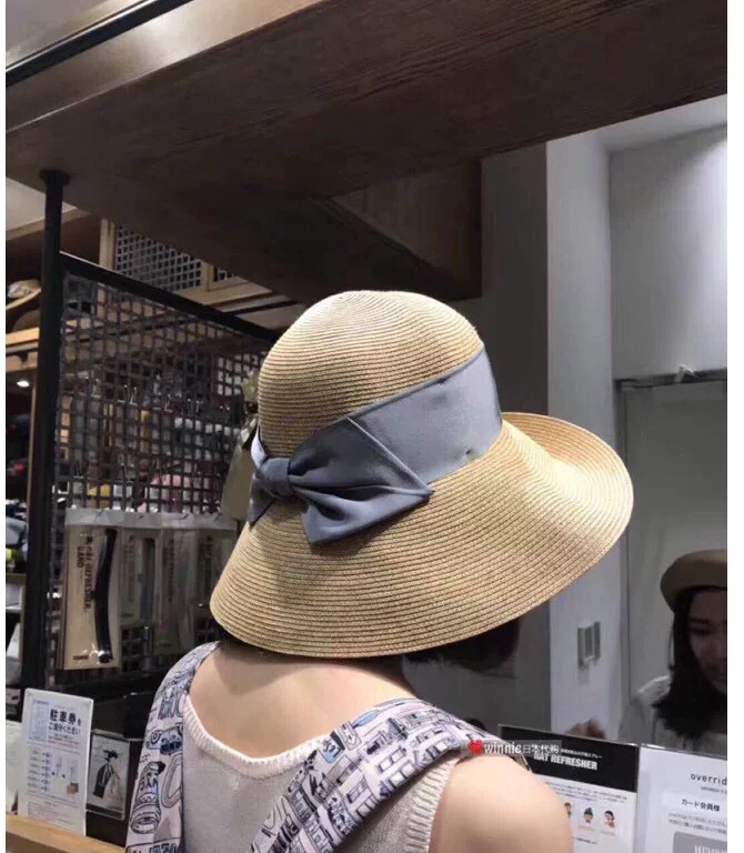 Sun Li Same Product Sun-Proof UV Japanese Paper Straw Hat Spring and Summer Foldable Bow Beach Bucket Hat Women Sun Li Same Product Sun-Proof UV Japanese Paper Straw Hat Spring and Summer Foldable Bow Beach Bucket Hat Women