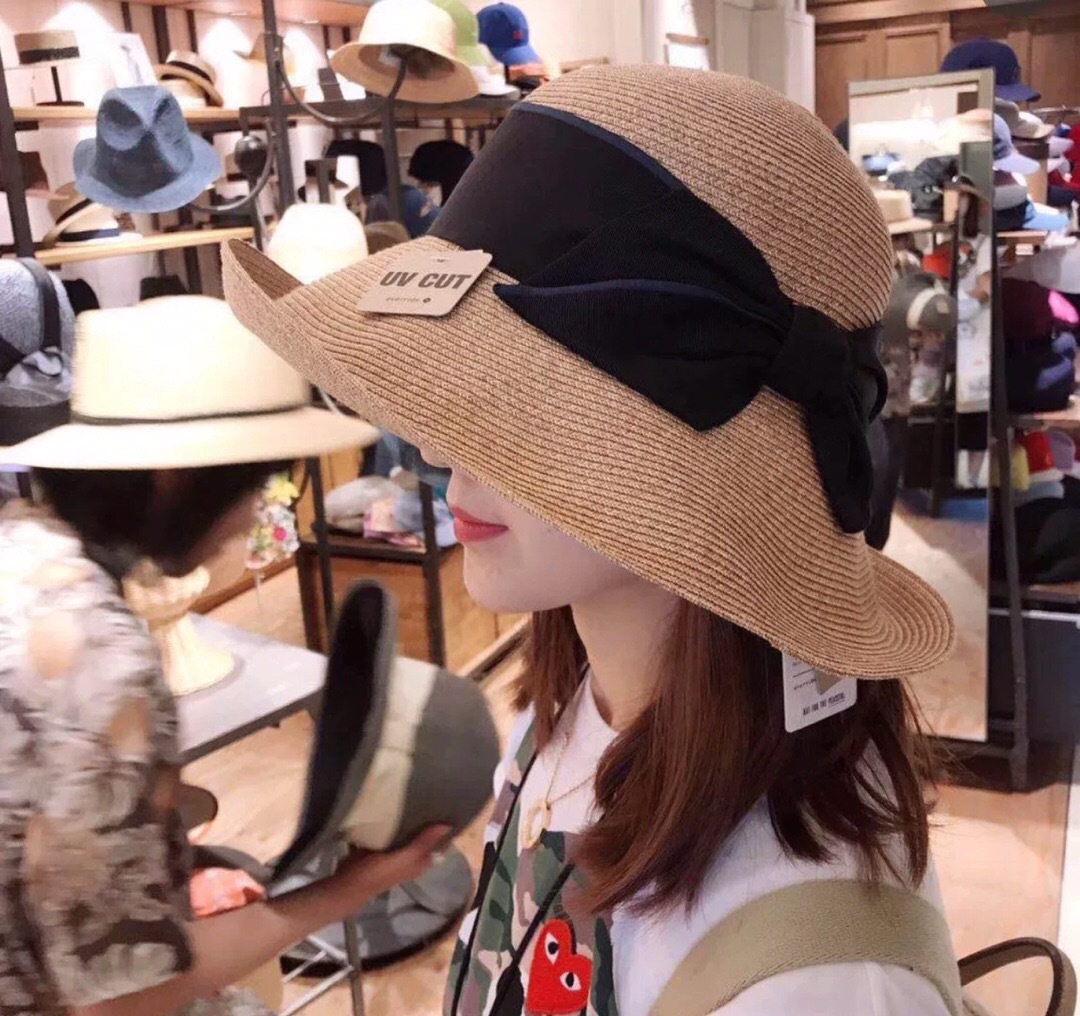 Sun Li Same Product Sun-Proof UV Japanese Paper Straw Hat Spring and Summer Foldable Bow Beach Bucket Hat Women Sun Li Same Product Sun-Proof UV Japanese Paper Straw Hat Spring and Summer Foldable Bow Beach Bucket Hat Women