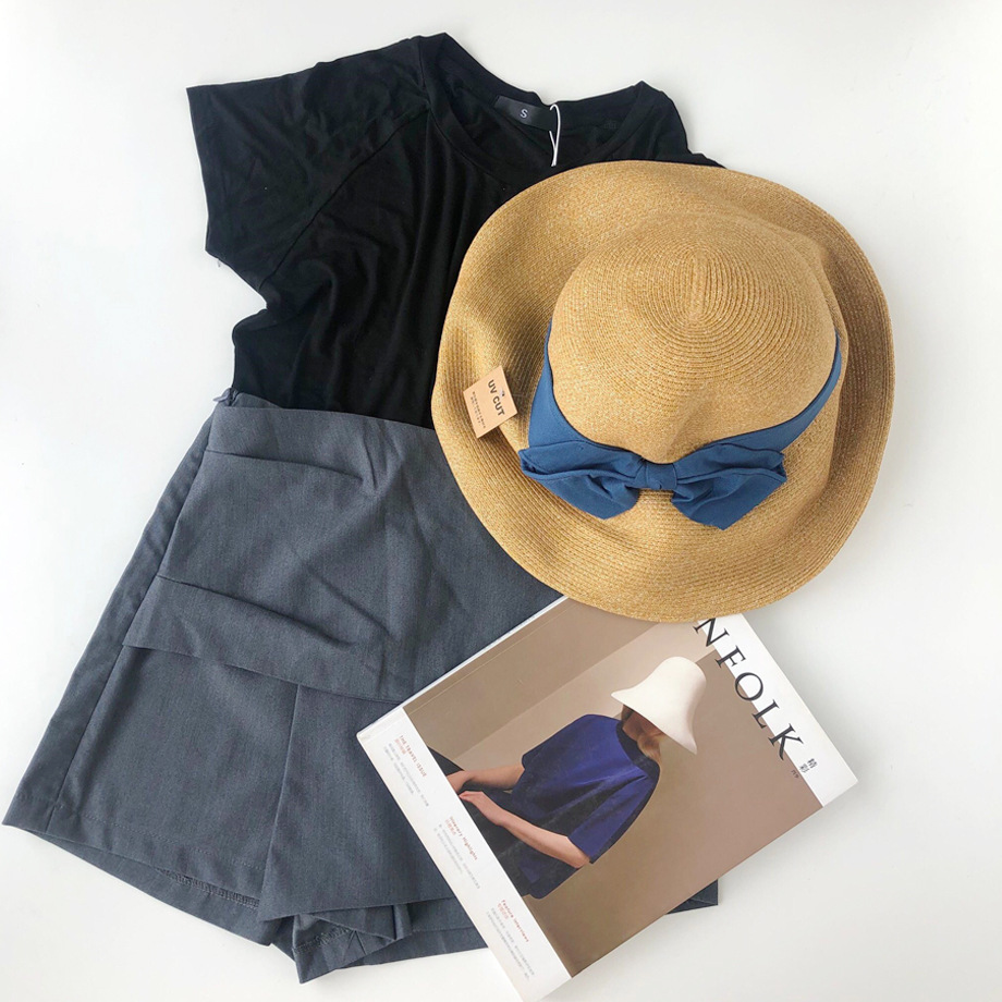 Sun Li Same Product Sun-Proof UV Japanese Paper Straw Hat Spring and Summer Foldable Bow Beach Bucket Hat Women Sun Li Same Product Sun-Proof UV Japanese Paper Straw Hat Spring and Summer Foldable Bow Beach Bucket Hat Women