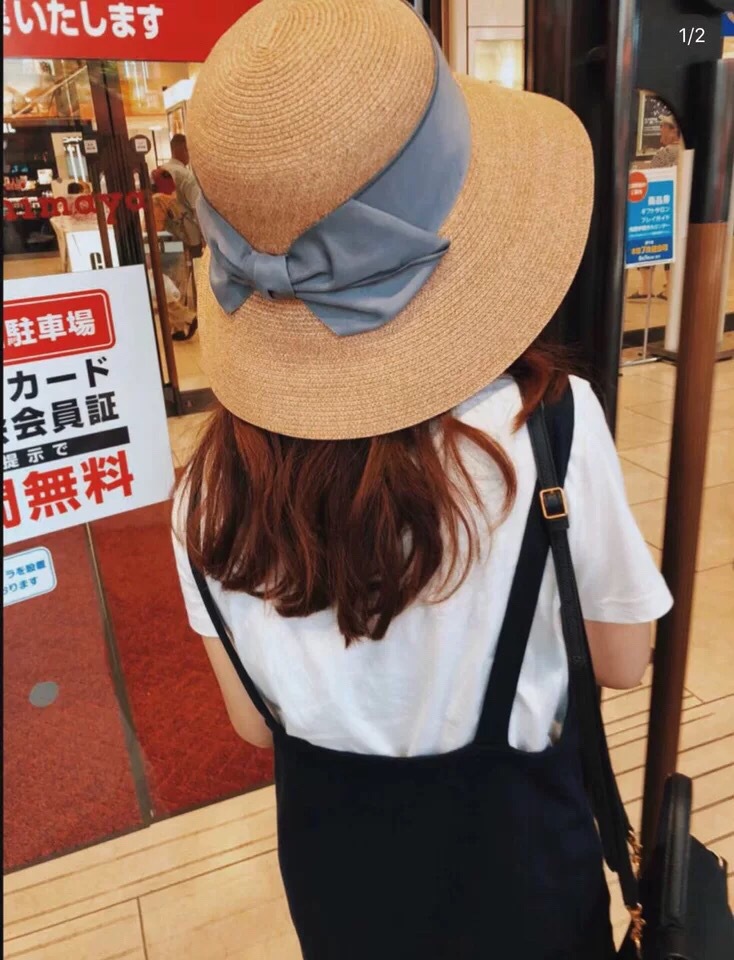 Sun Li Same Product Sun-Proof UV Japanese Paper Straw Hat Spring and Summer Foldable Bow Beach Bucket Hat Women Sun Li Same Product Sun-Proof UV Japanese Paper Straw Hat Spring and Summer Foldable Bow Beach Bucket Hat Women