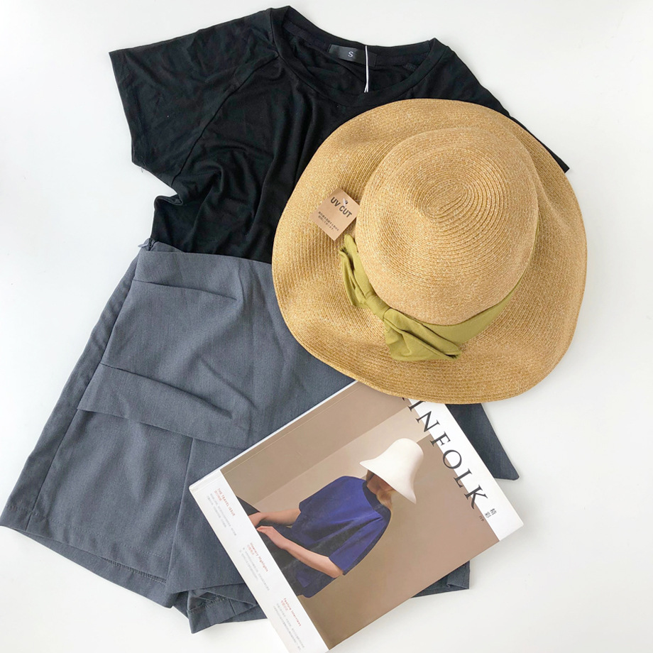 Sun Li Same Product Sun-Proof UV Japanese Paper Straw Hat Spring and Summer Foldable Bow Beach Bucket Hat Women Sun Li Same Product Sun-Proof UV Japanese Paper Straw Hat Spring and Summer Foldable Bow Beach Bucket Hat Women