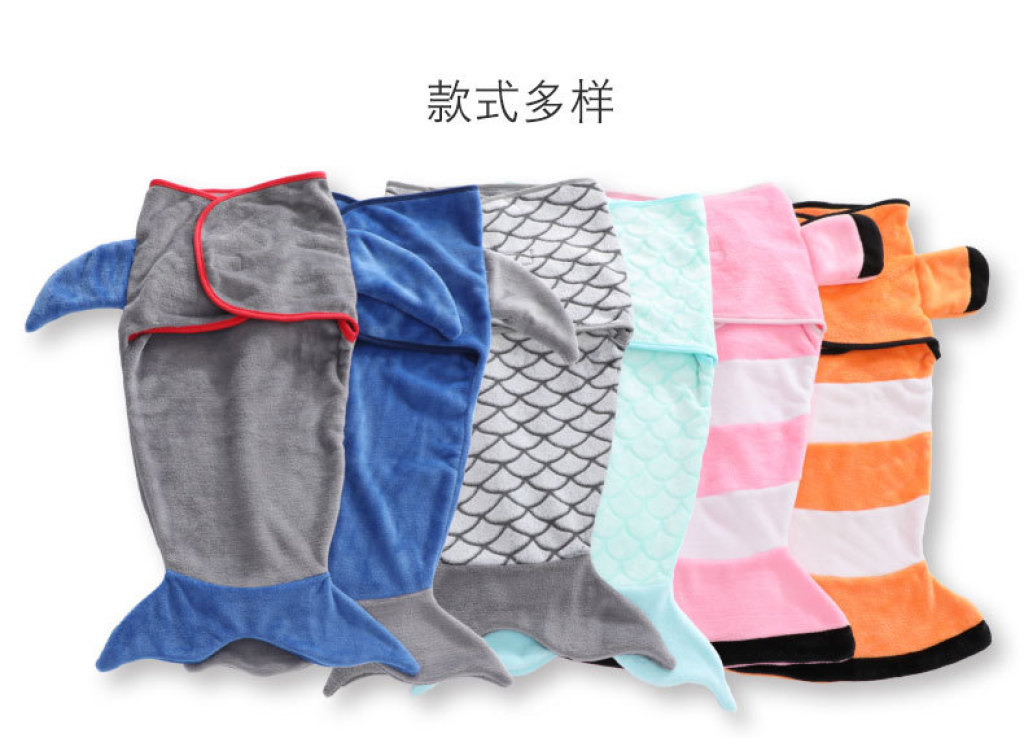 Cartoon Shape Baby Blanket Flannel Baby Swaddling Shark Wrap Blanket Mermaid Sleeping Bag Customized