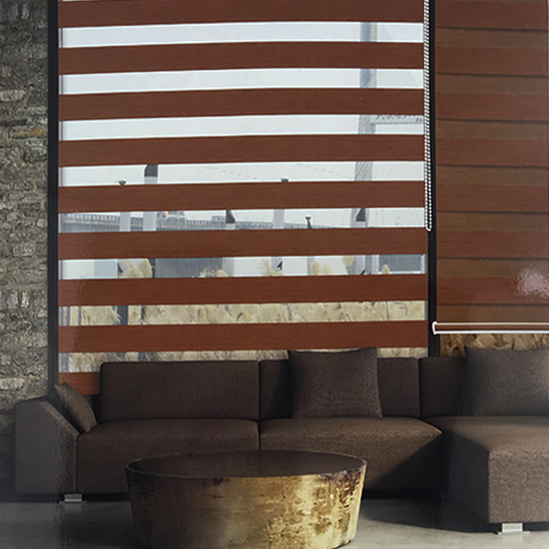 Imported Artificial Linen Soft Gauze Curtain Grass Coffee Color Double-Layer Roller Shade Study Chinese UV Protection Sun-Proof Louver Curtain