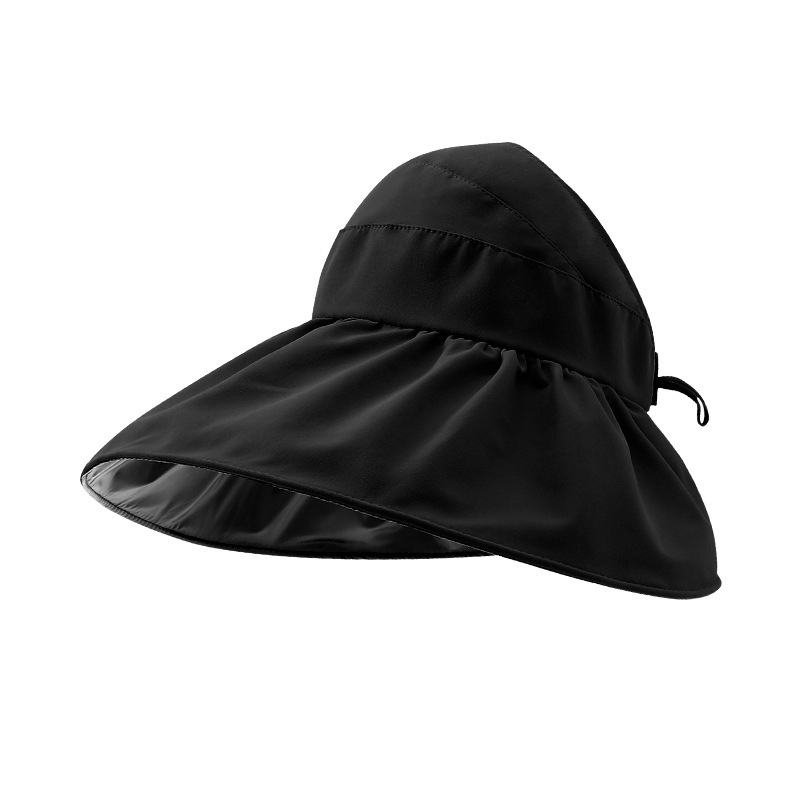 Summer Double Layer Bucket Hat Female Air Top Sun Protection Hat Vinyl Coating Outdoor UV-Proof Foldable Sun Hat
