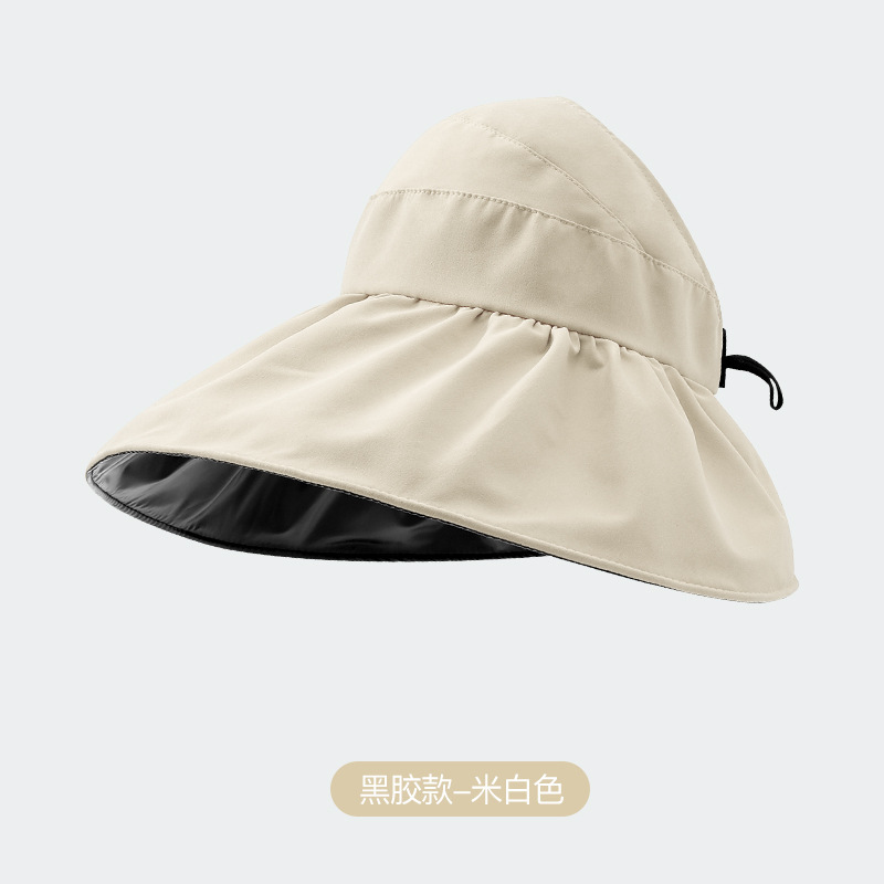 Summer Double Layer Bucket Hat Female Air Top Sun Protection Hat Vinyl Coating Outdoor UV-Proof Foldable Sun Hat