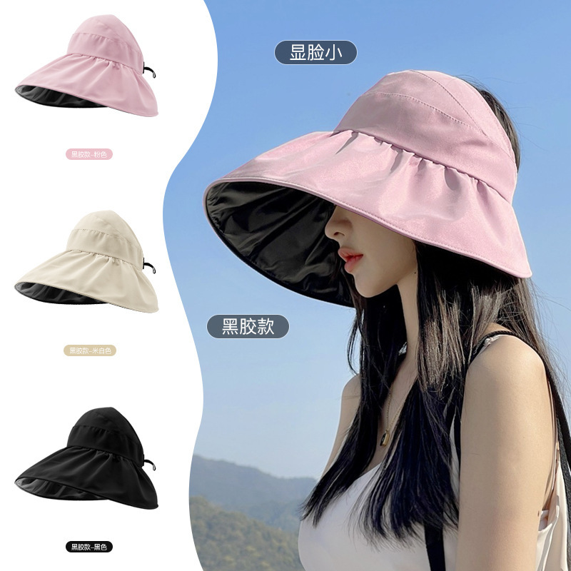 Summer Double Layer Bucket Hat Female Air Top Sun Protection Hat Vinyl Coating Outdoor UV-Proof Foldable Sun Hat