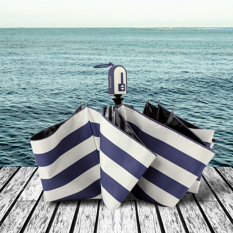 Spot New Style Vinyl Navy Pattern Self-Opening Umbrella Stripe Opaque UV-Proof Sun Umbrella Sun Umbrella Folding