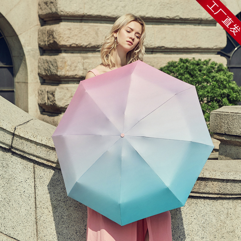 Ledo Sun Umbrella Gradient Capsule Sun-Proof UV Protection Women&#039;s Dual-Use Small Portable Folding Black Glue