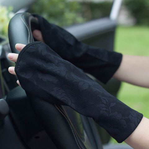 Summer Lace Leak Finger Sun Protection Gloves Women&#039;s Short Riding Driving Outdoor UV-Proof ICE Cotton Mid-Length Oversleeves