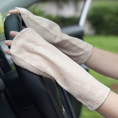 Summer Lace Leak Finger Sun Protection Gloves Women&#039;s Short Riding Driving Outdoor UV-Proof ICE Cotton Mid-Length Oversleeves
