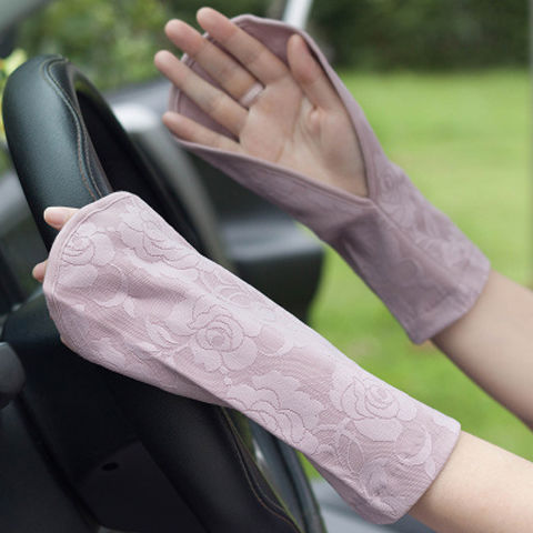 Summer Lace Leak Finger Sun Protection Gloves Women's Short Riding Driving Outdoor UV-Proof ICE Cotton Mid-Length Oversleeves Summer Lace Leak Finger Sun Protection Gloves Women's Short Riding Driving Outdoor UV-Proof ICE Cotton Mid-Length Oversleeves